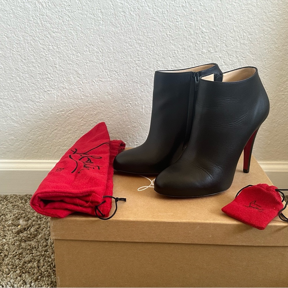Christian Louboutin Black Leather Ankle Booties (Belle) size 38.5 US 8